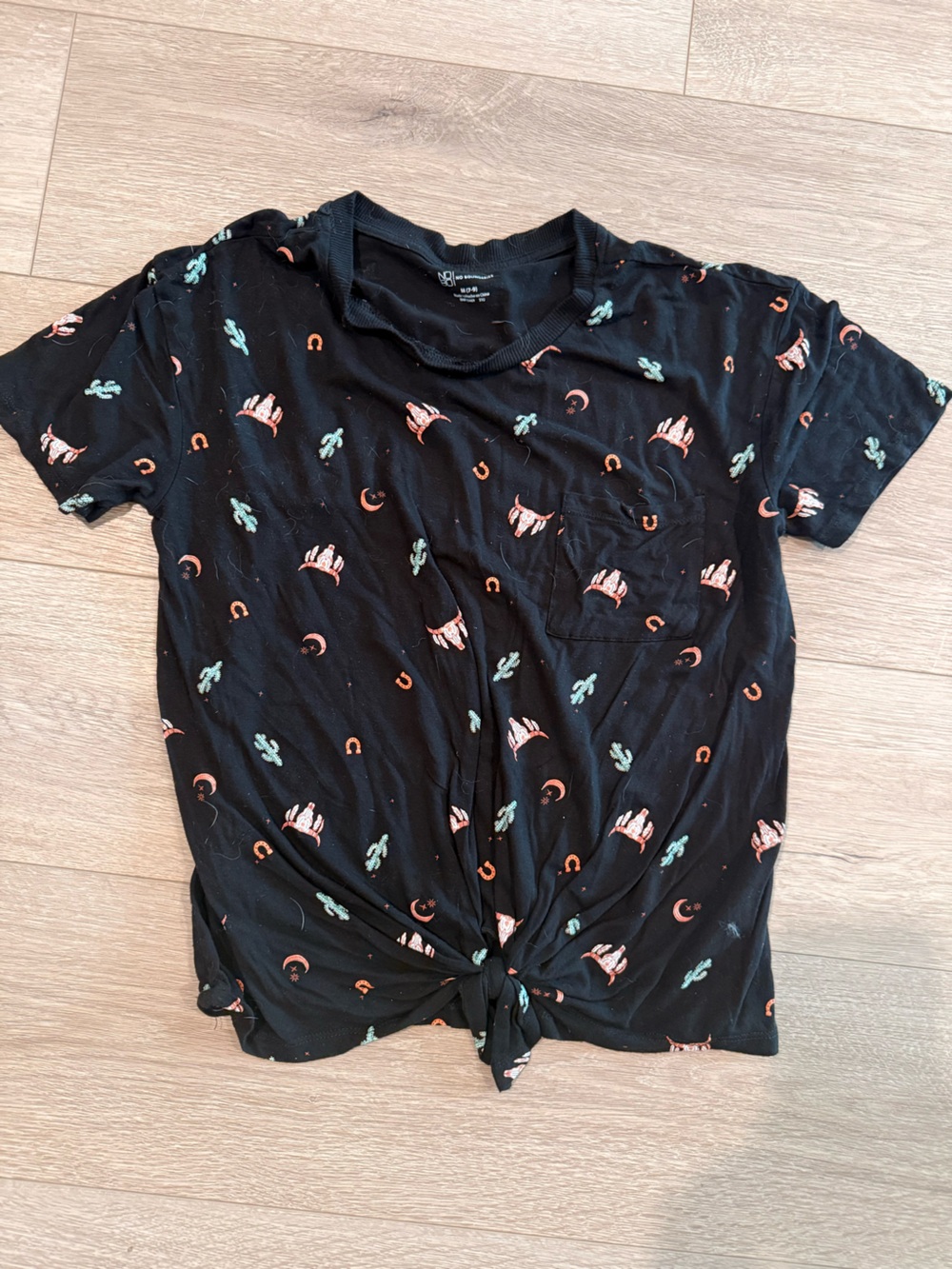 Kids Black Cotton Pajama Set with Pink Cowboy Boot & Green Cactus Print